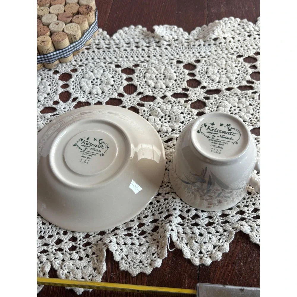 Noritake Keltcraft Kilkee‎ 9109 Cup and Saucer Set Ireland Blue Floral Butterfly